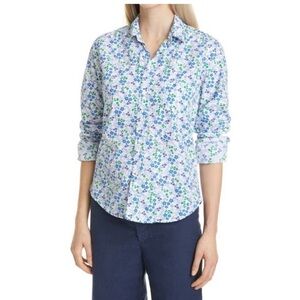 Frank Eileen Shirt Top Womens Blue Floral Ditzy Button Barry Cottage Size S NWOT